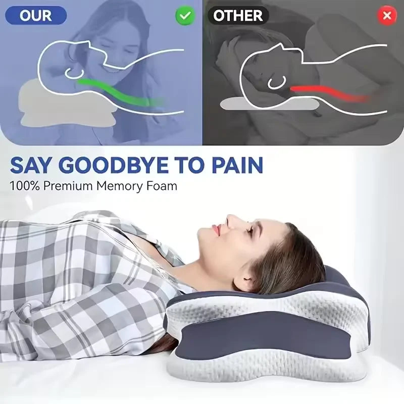 Ergonomic Memory Foam Pillow Cervical Neck Pain Relief Orthopedic Contour Support for Side Back Side Stomach Sleepers Gift