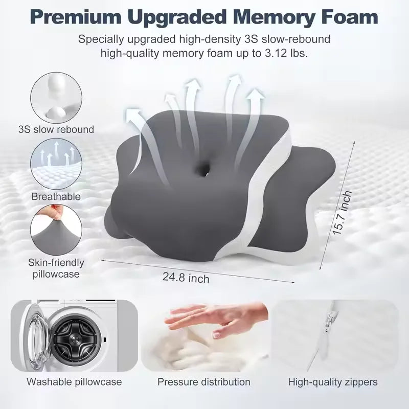Ergonomic Memory Foam Pillow Cervical Neck Pain Relief Orthopedic Contour Support for Side Back Side Stomach Sleepers Gift